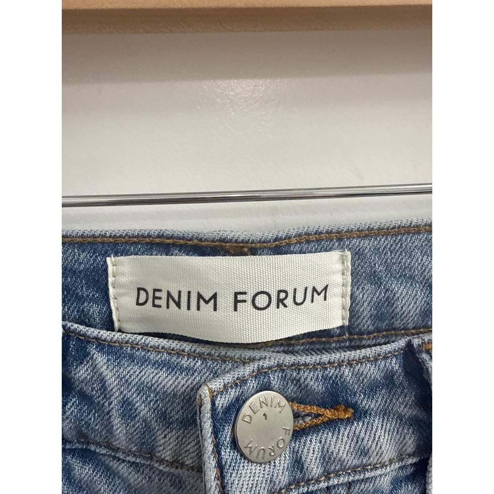 Denim Forum The Arlo High Rise Straight Distressed Jeans Light Wash Blue 27 - Picture 2 of 4